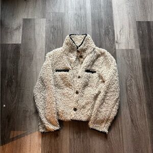 dylan Cream Faux Sherpa Jacket with Black Trim